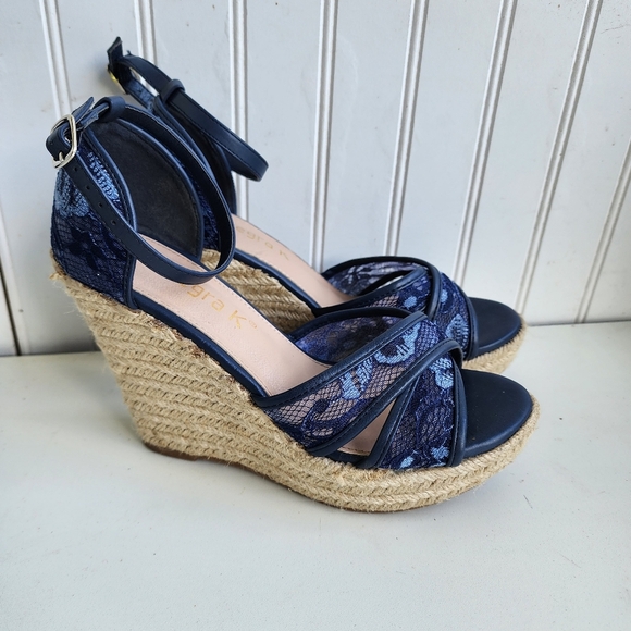 Allegra K Women's Ankle Strap Espadrille Wedge Heel Sandals Navy Blue Sz 7 - Picture 1 of 10